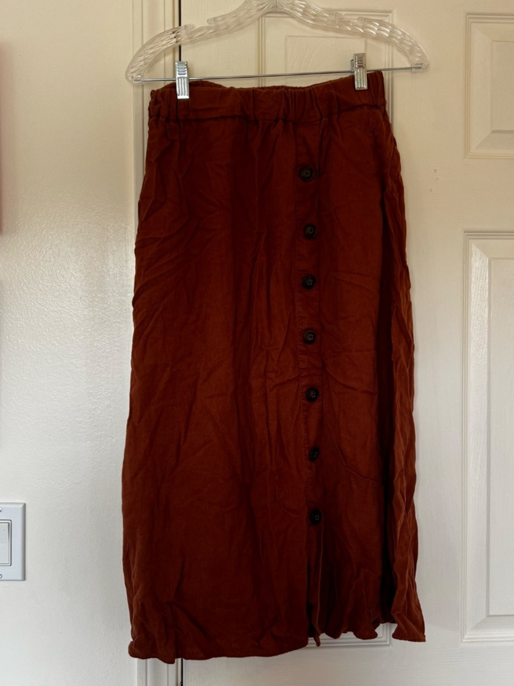 Madewell Rust Button-Front A-Line Midi Skirt burnt umber size XS